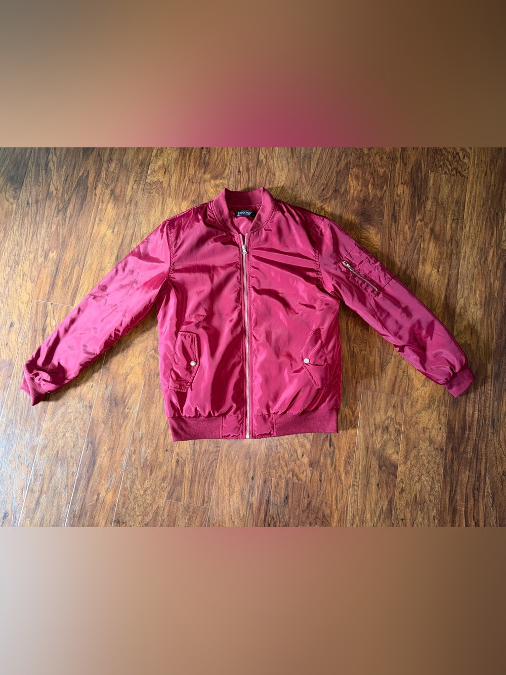 Mens Burgundy Bomber Jacket with Zip Front